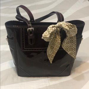 Coach Patent Leather Purse with Logo Tie